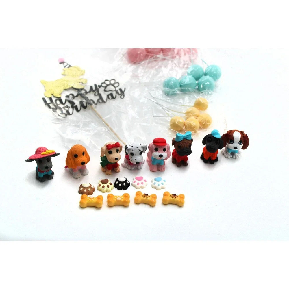 Dog Birthday Cake Topper Set Puppy Figures Balloons Paw Prints Bones 26pc Kit